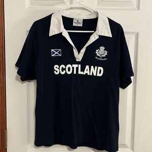 Rugby Nations Navy Blue & White Scotland Collared V-Neck Polo Shirt Women’s Lg